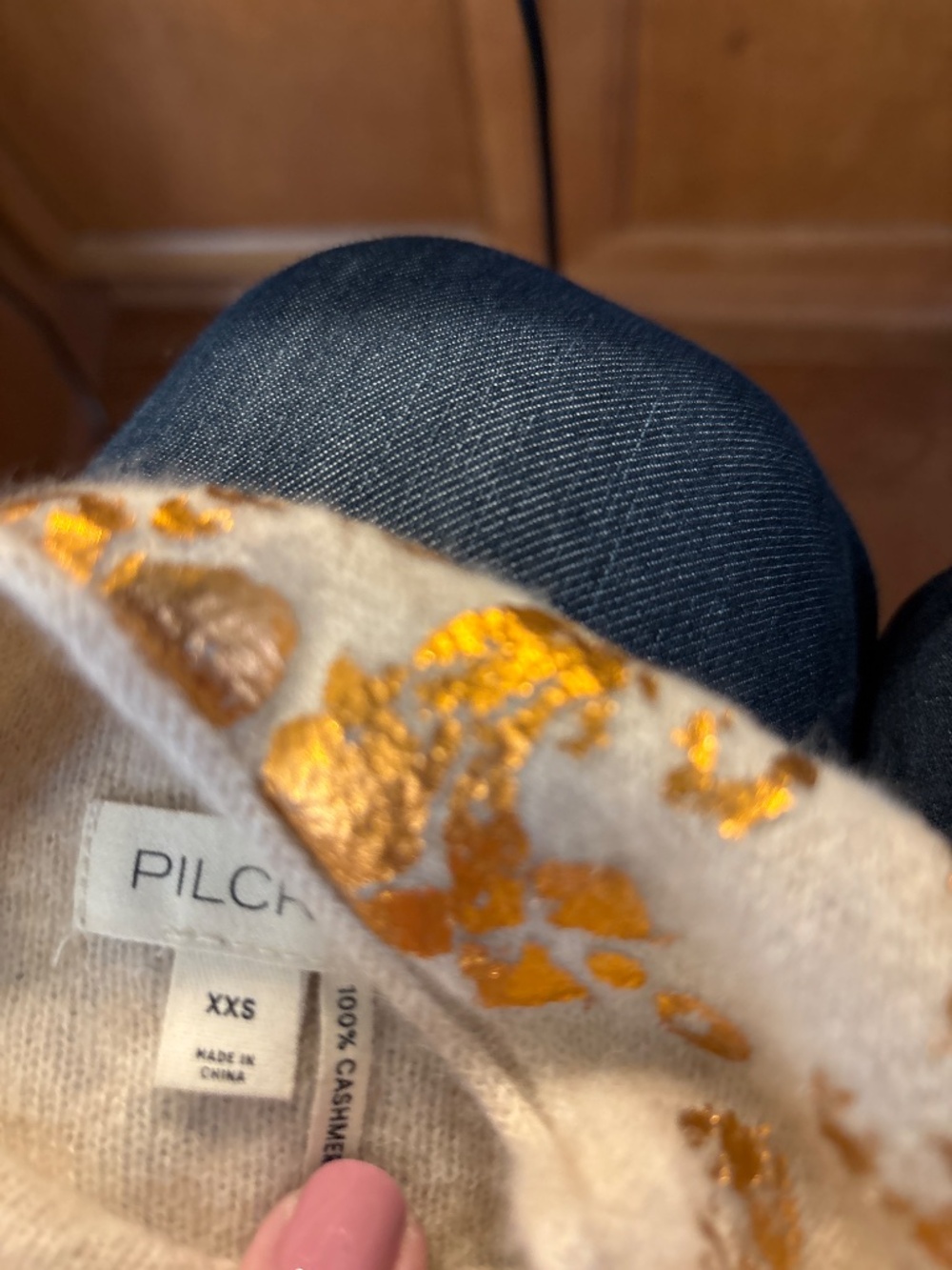 Pilcro Mock Neck Cashmere Sweater Metallic Copprt/Gold Foil Print Women’s XXS - Picture 4 of 5